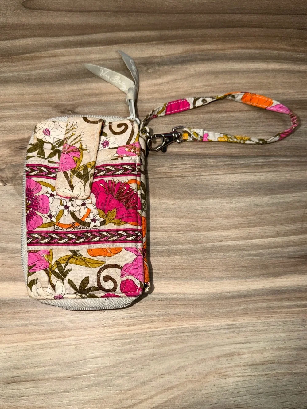 Vera Bradley Pink Orange Floral Quilted Wristlet Wallet